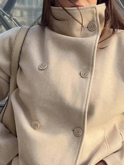 Cocolii manteau femme veste caban double boutonnage col montant manches longues vintage décontracté hiver blouson