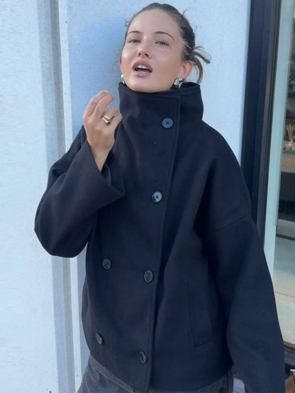 Cocolii manteau femme veste caban double boutonnage col montant manches longues vintage décontracté hiver blouson