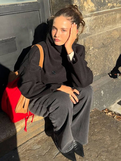 Cocolii manteau femme veste caban double boutonnage col montant manches longues vintage décontracté hiver blouson