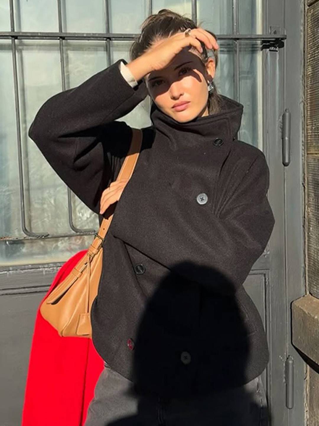 Cocolii manteau femme veste caban double boutonnage col montant manches longues vintage décontracté hiver blouson