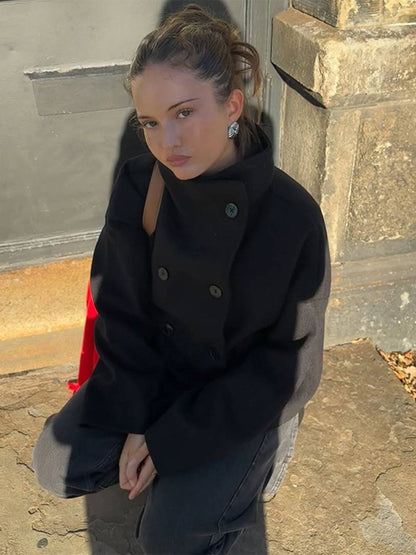 Cocolii manteau femme veste caban double boutonnage col montant manches longues vintage décontracté hiver blouson