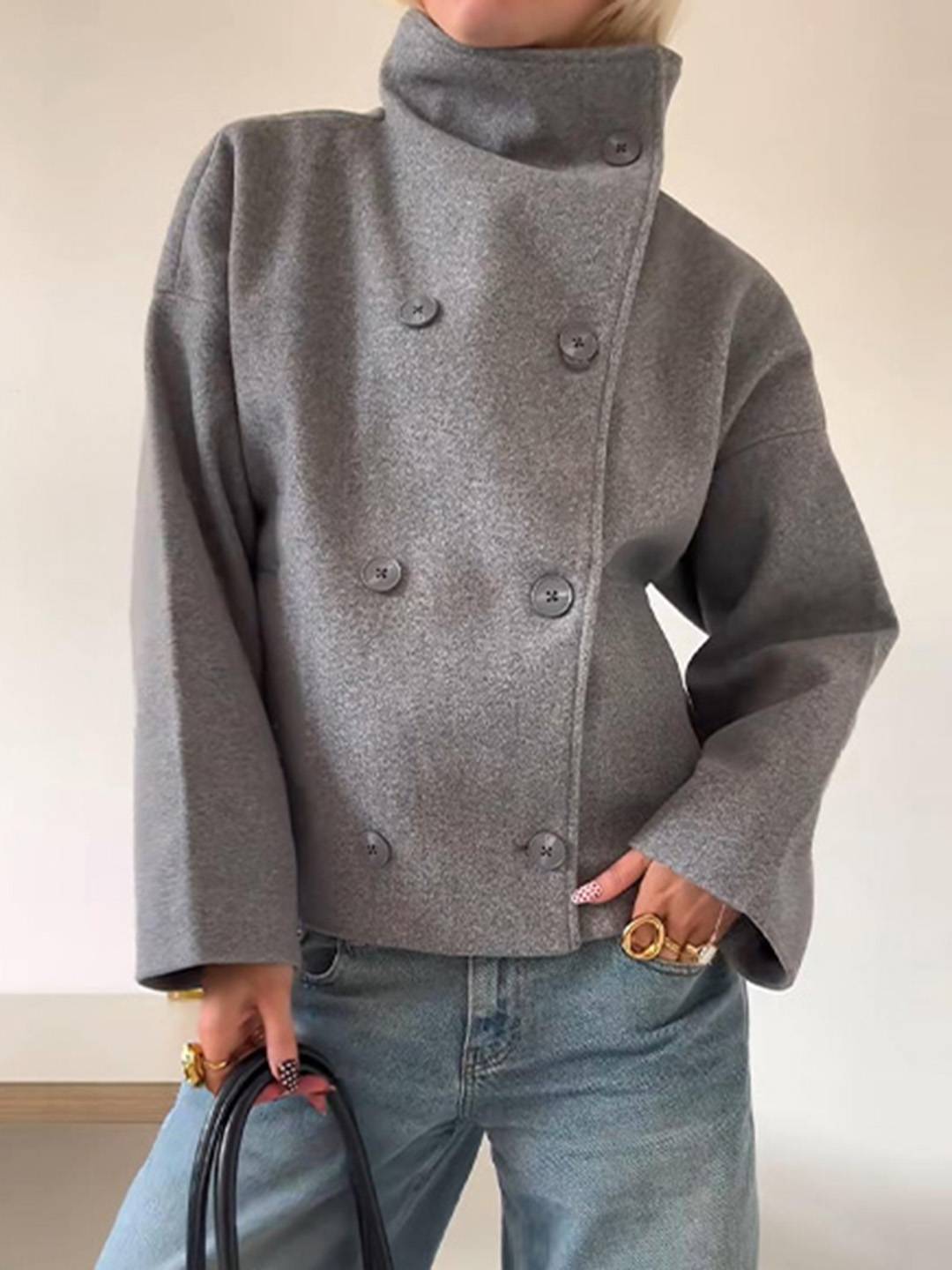 Cocolii manteau femme veste caban double boutonnage col montant manches longues vintage décontracté hiver blouson