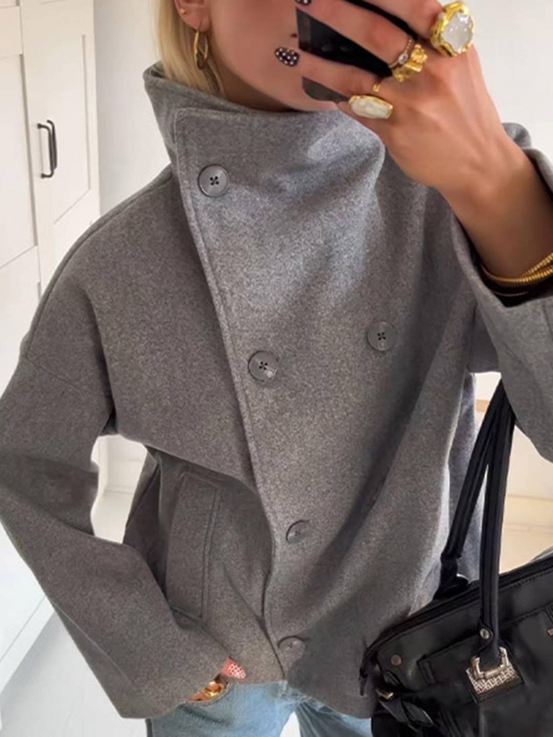 Cocolii manteau femme veste caban double boutonnage col montant manches longues vintage décontracté hiver blouson