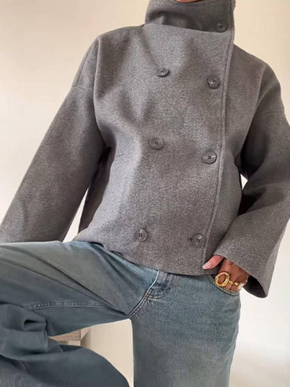 Cocolii manteau femme veste caban double boutonnage col montant manches longues vintage décontracté hiver blouson