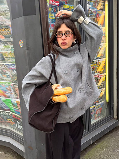 Cocolii manteau femme veste caban double boutonnage col montant manches longues vintage décontracté hiver blouson