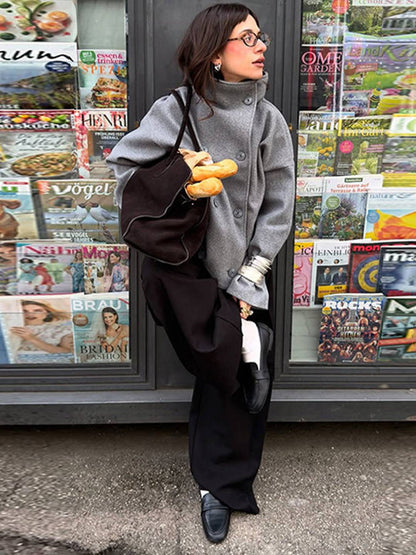 Cocolii manteau femme veste caban double boutonnage col montant manches longues vintage décontracté hiver blouson