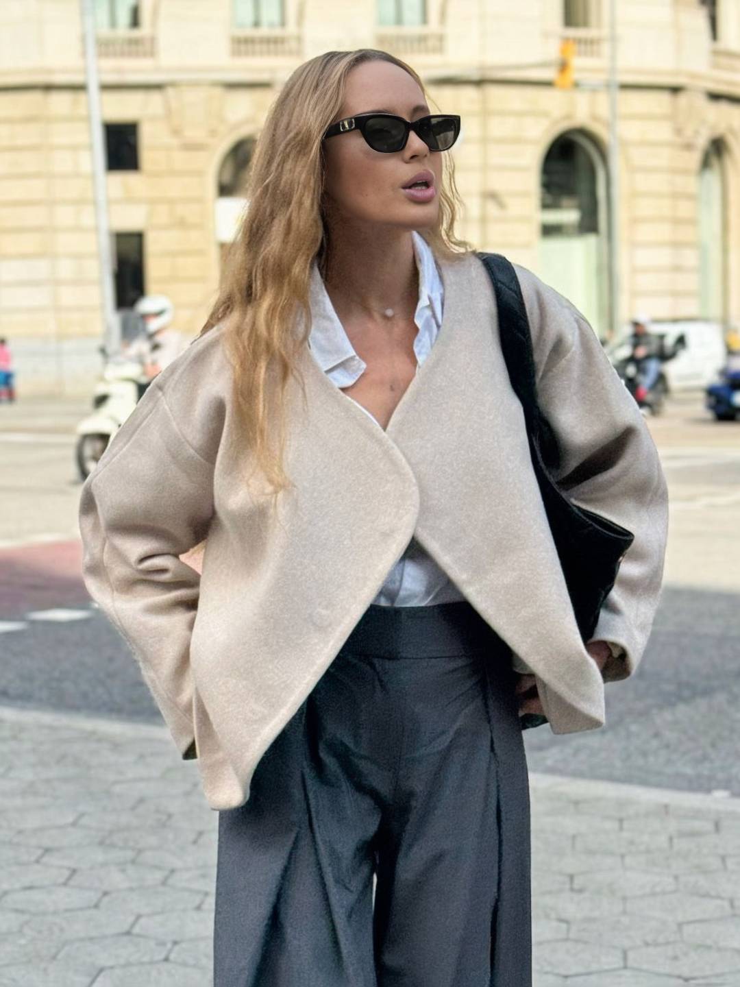 Cocolii veste court femme en laine manteau oversize ouvert sans col élégant décontracté blouson chic pour automne hiver