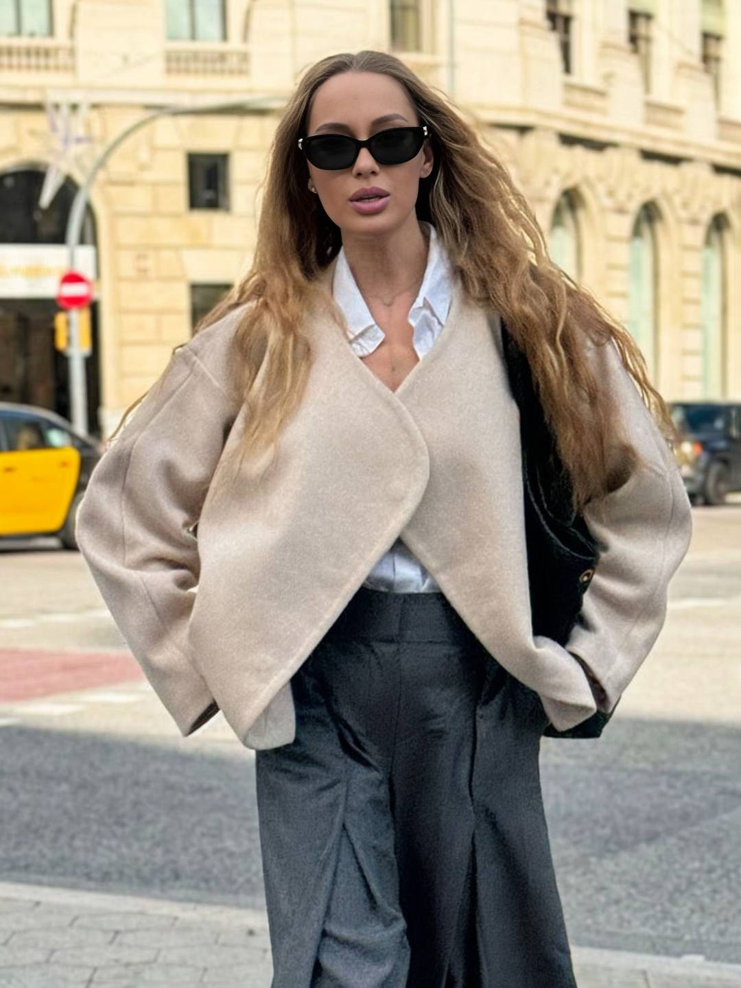 Cocolii veste court femme en laine manteau oversize ouvert sans col élégant décontracté blouson chic pour automne hiver