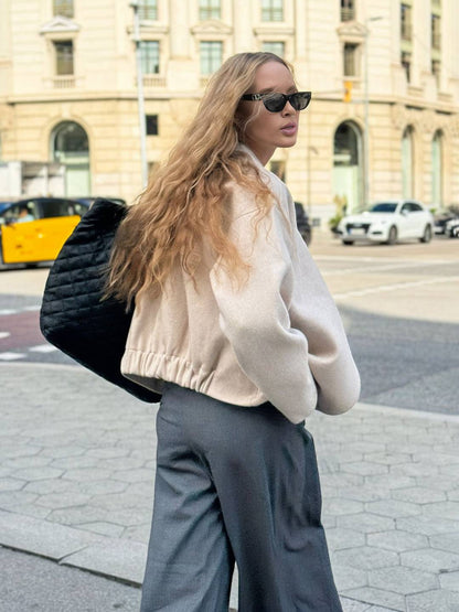 Cocolii veste court femme en laine manteau oversize ouvert sans col élégant décontracté blouson chic pour automne hiver