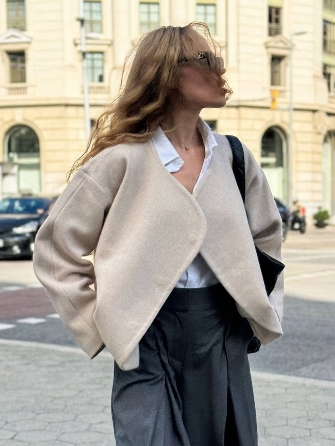 Cocolii veste court femme en laine manteau oversize ouvert sans col élégant décontracté blouson chic pour automne hiver