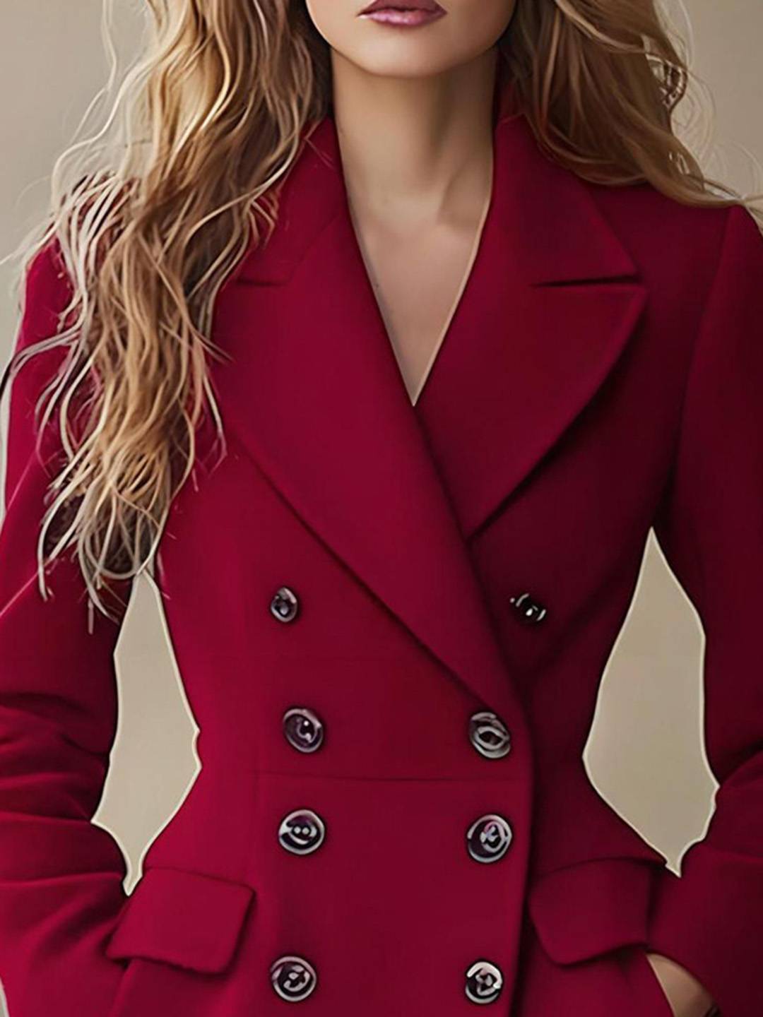 Cocolii longue manteau trapèze femme double boutonnage poches col revers manches longues décontracté vintage veste