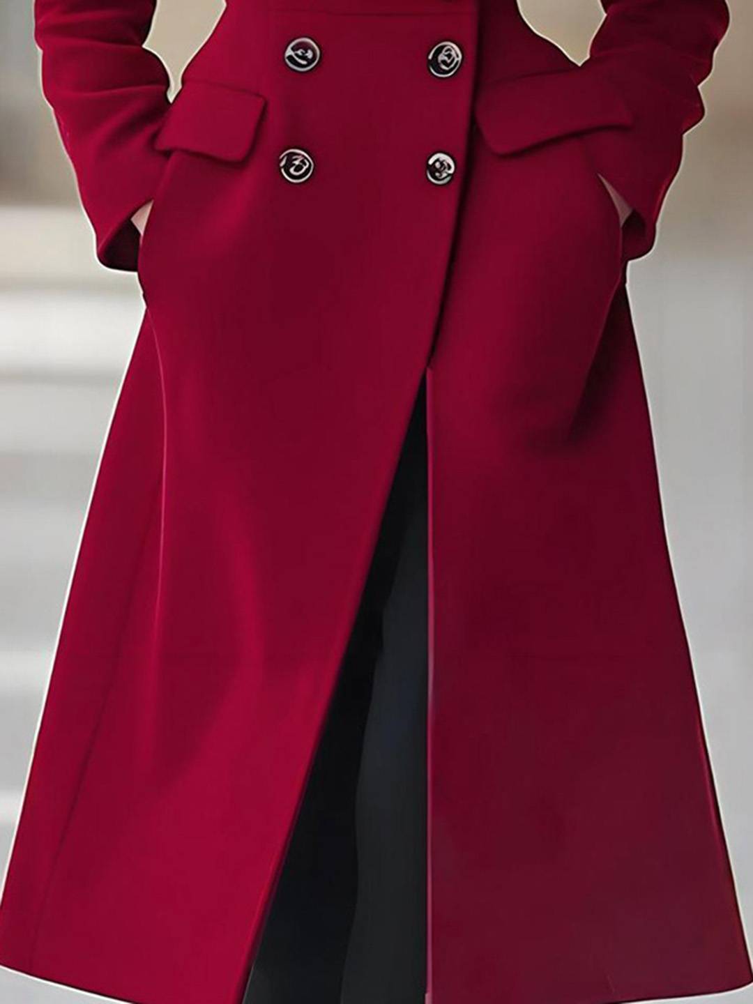 Cocolii longue manteau trapèze femme double boutonnage poches col revers manches longues décontracté vintage veste