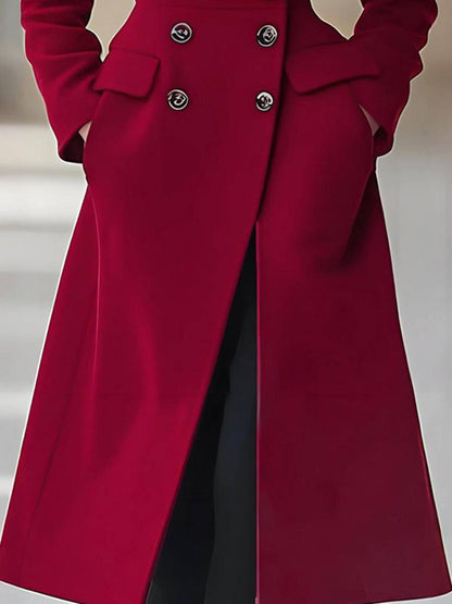 Cocolii longue manteau trapèze femme double boutonnage poches col revers manches longues décontracté vintage veste