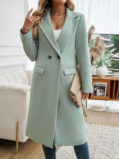 Cocolii mi-longue manteau en laine boutons poches col revers manches longues femme élégant vintage veste