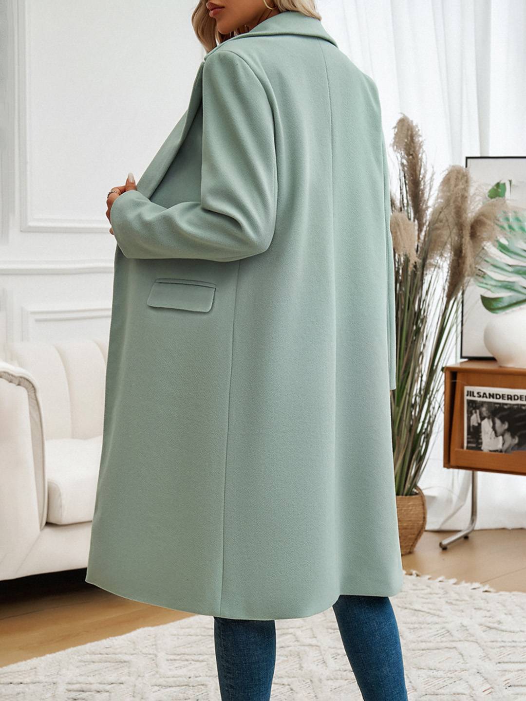 Cocolii mi-longue manteau en laine boutons poches col revers manches longues femme élégant vintage veste