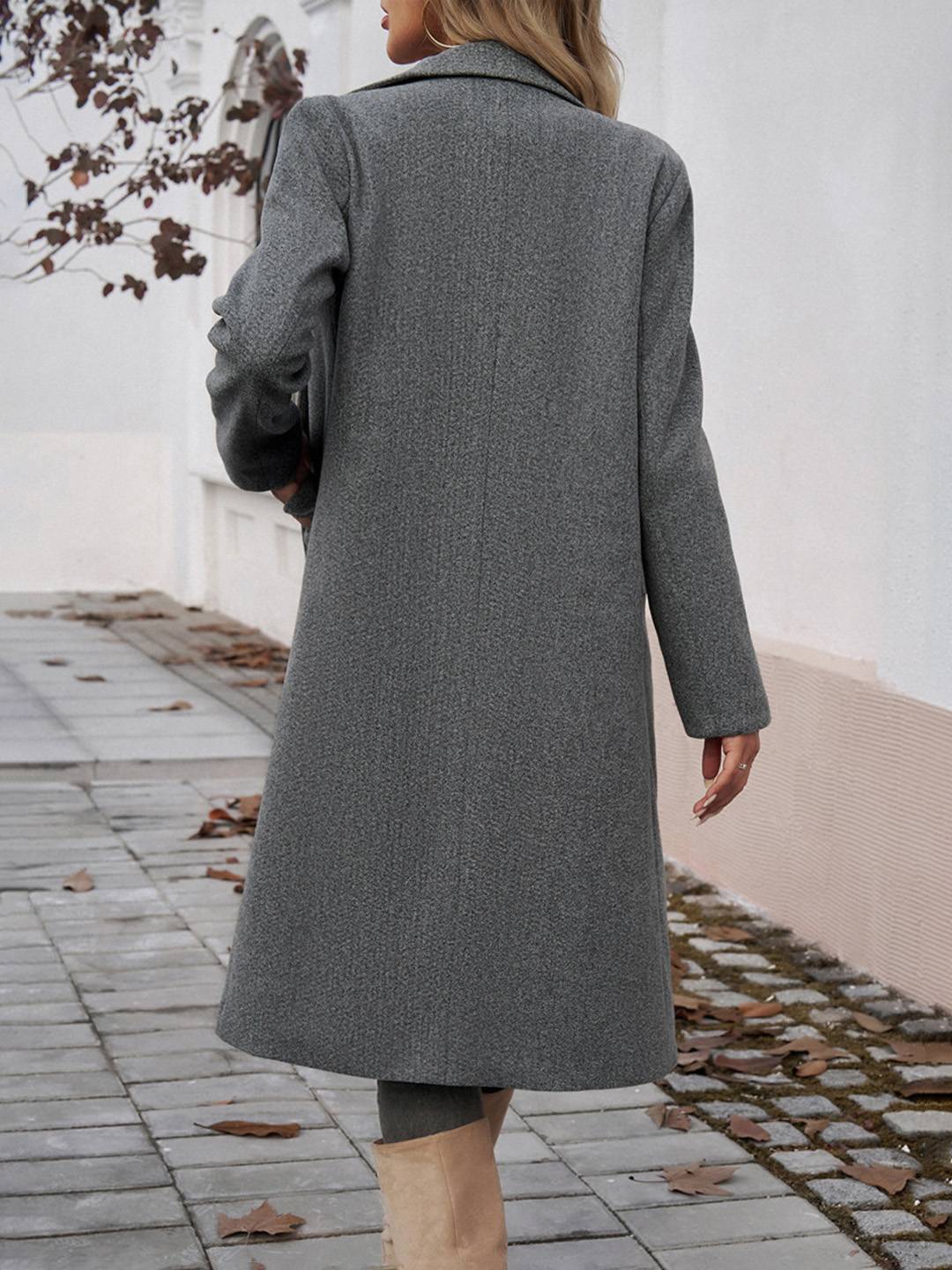 Cocolii mi-longue manteau en laine boutons poches col revers manches longues femme élégant vintage veste