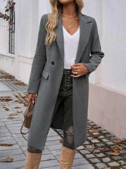 Cocolii mi-longue manteau en laine boutons poches col revers manches longues femme élégant vintage veste