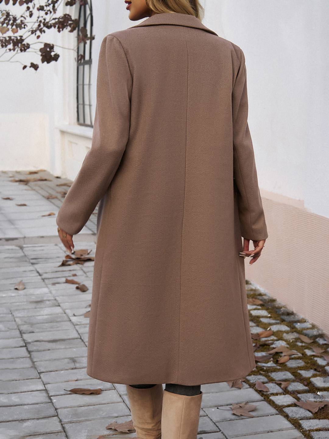 Cocolii mi-longue manteau en laine boutons poches col revers manches longues femme élégant vintage veste