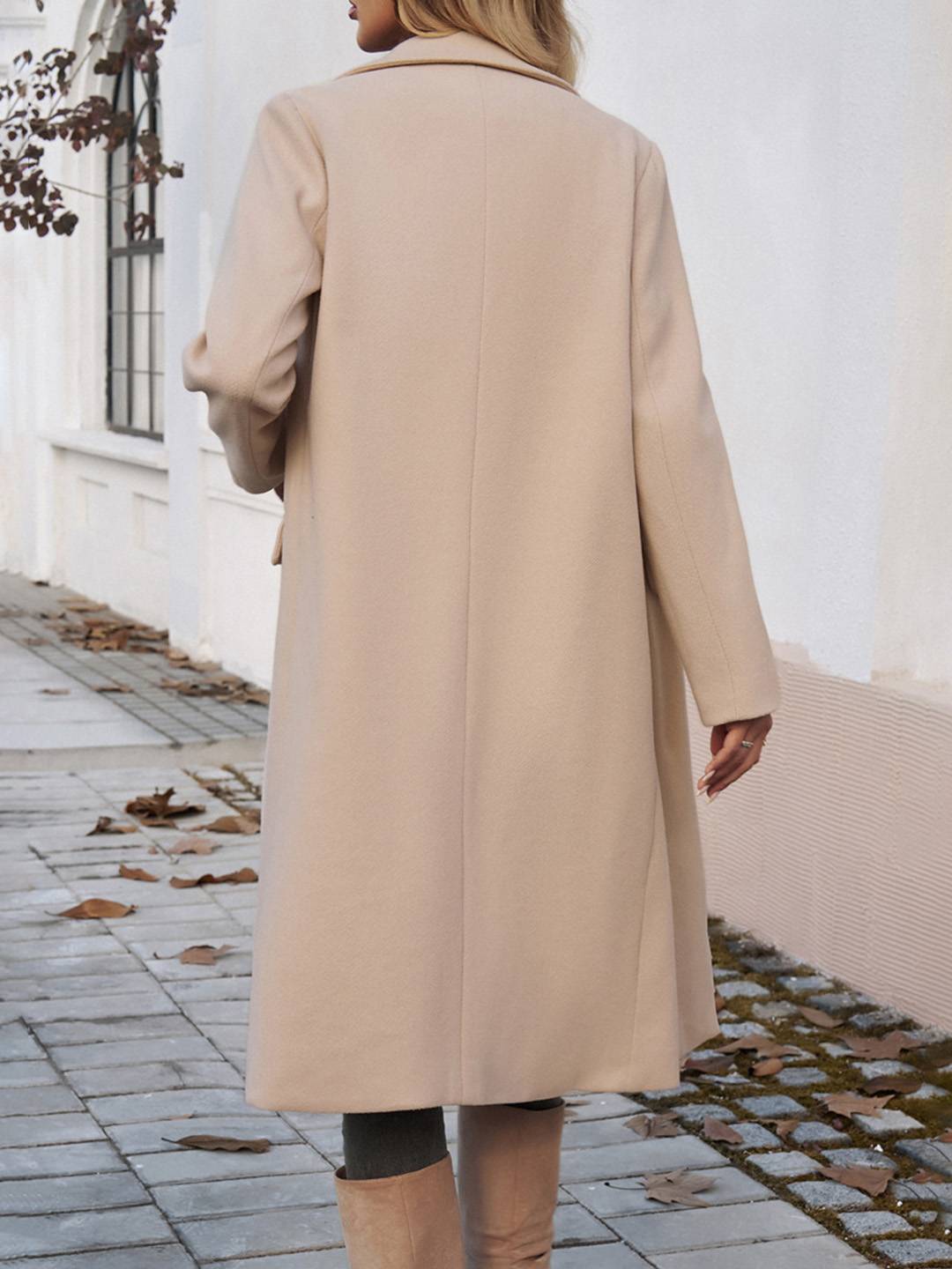 Cocolii mi-longue manteau en laine boutons poches col revers manches longues femme élégant vintage veste