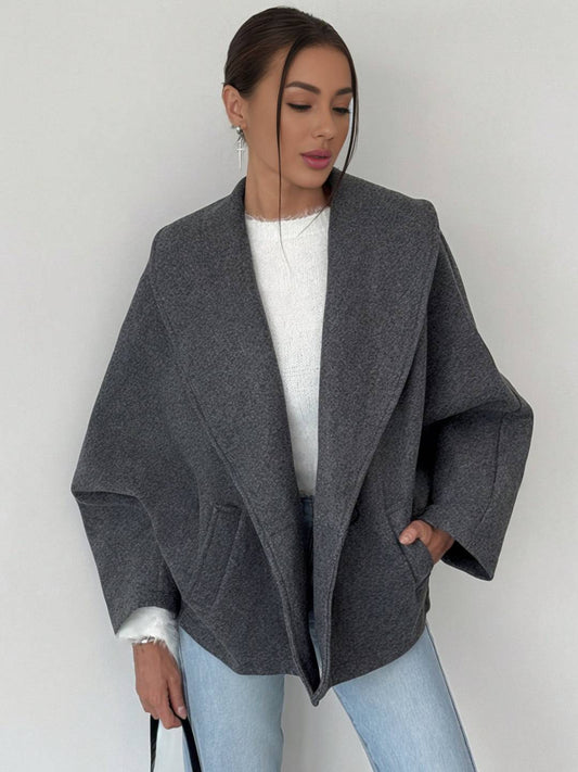 Cocolii manteau femme en laine manches chauve souris poches col revers vintage décontracté oversized veste pour automne