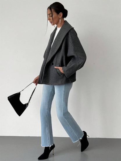 Cocolii manteau femme en laine manches chauve souris poches col revers vintage décontracté oversized veste pour automne