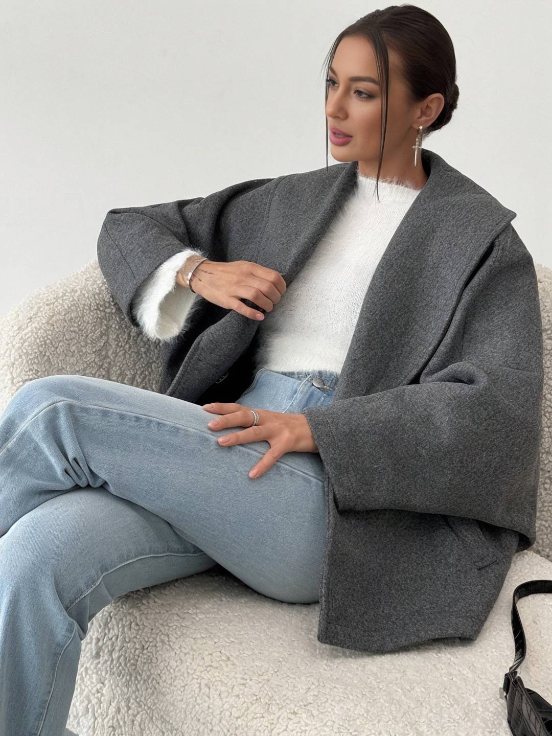 Cocolii manteau femme en laine manches chauve souris poches col revers vintage décontracté oversized veste pour automne