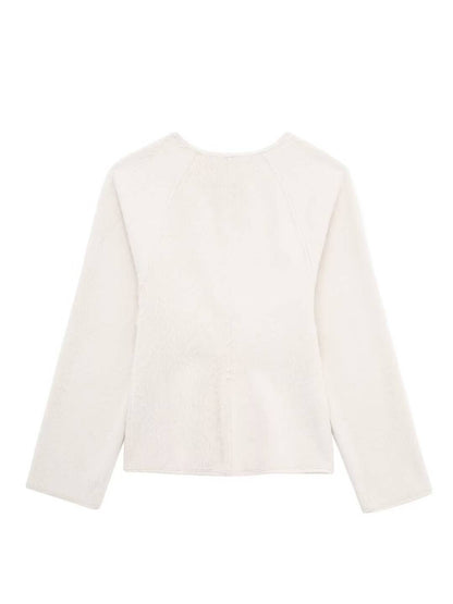 Cocolii manteau v-cou à boucles en cuir manches longues femme casual doux élégant décontracté vintage chic veste