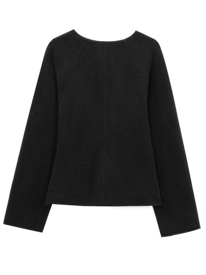 Cocolii manteau v-cou à boucles en cuir manches longues femme casual doux élégant décontracté vintage chic veste