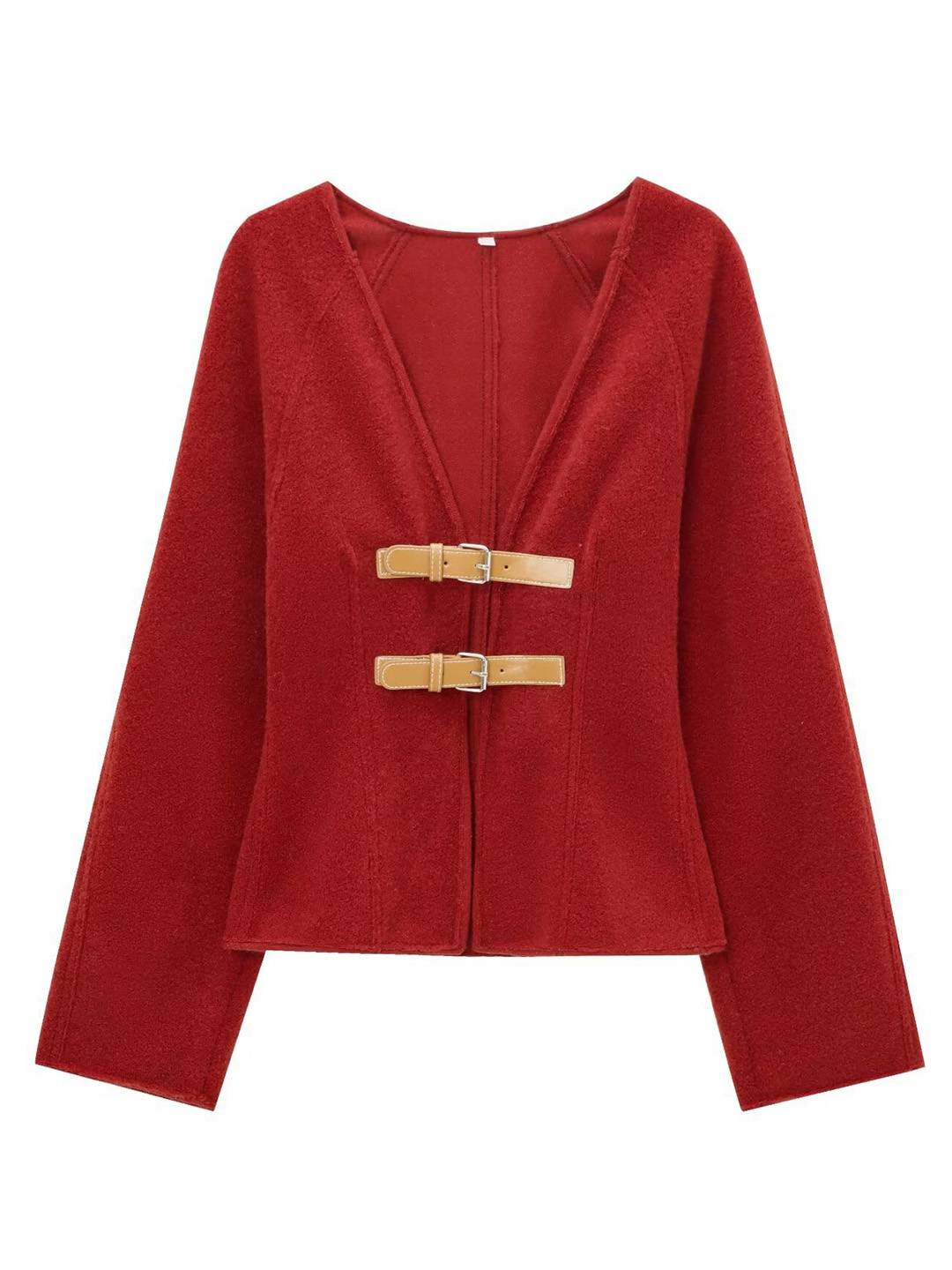 Cocolii manteau v-cou à boucles en cuir manches longues femme casual doux élégant décontracté vintage chic veste