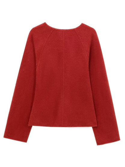 Cocolii manteau v-cou à boucles en cuir manches longues femme casual doux élégant décontracté vintage chic veste