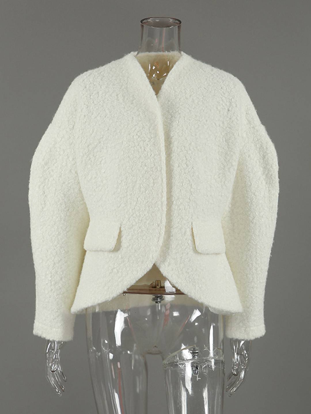 Cocolii veste courte femme style bouclé élégant sans col à manches structurées blouson chic et moderne pour bureau manteau