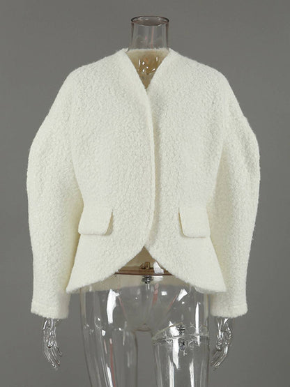 Cocolii veste courte femme style bouclé élégant sans col à manches structurées blouson chic et moderne pour bureau manteau