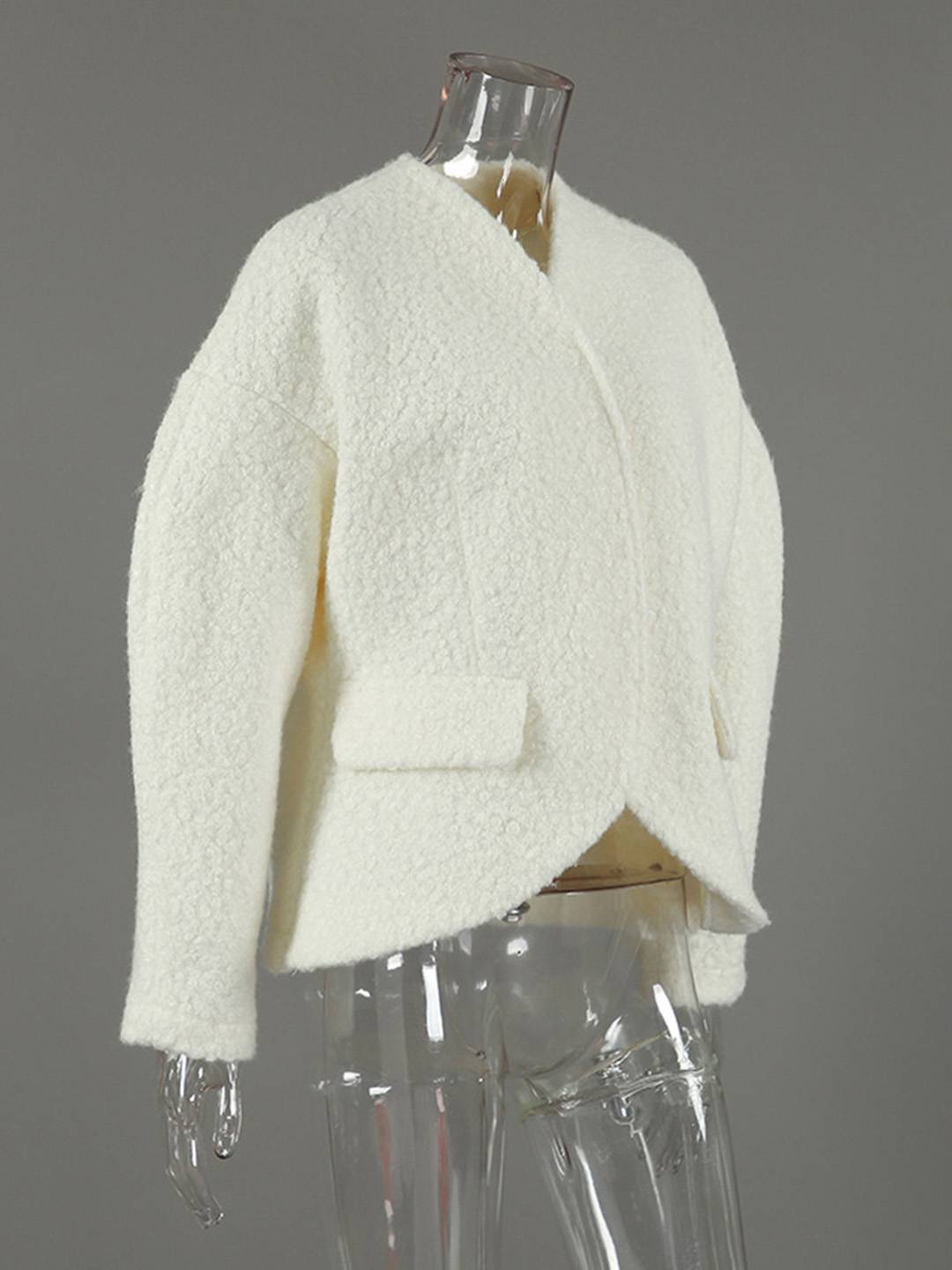 Cocolii veste courte femme style bouclé élégant sans col à manches structurées blouson chic et moderne pour bureau manteau