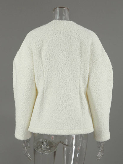 Cocolii veste courte femme style bouclé élégant sans col à manches structurées blouson chic et moderne pour bureau manteau