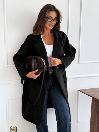 Cocolii mi-longue manteau boutonnage poches col revers manches longues veste style laine femme décontracté pour bureau