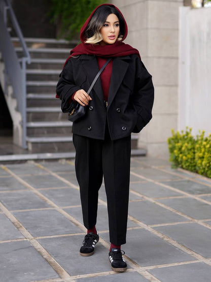 Cocolii court manteau caban femme double boutonnage poches col revers décontracté oversized veste d'hiver