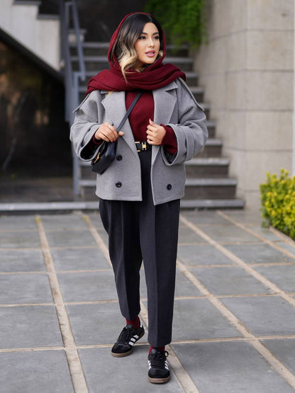 Cocolii court manteau caban femme double boutonnage poches col revers décontracté oversized veste d'hiver