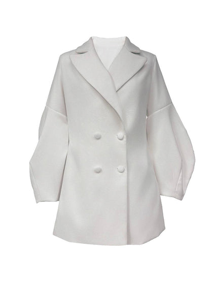 Cocolii mi-longue manteau patineuse femme double boutonnage col revers manches longues doux élégant vintage veste robe
