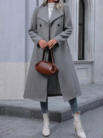 Cocolii longue manteau en laine double boutonnage poches col revers manches longues femme élégant décontracté vintage veste