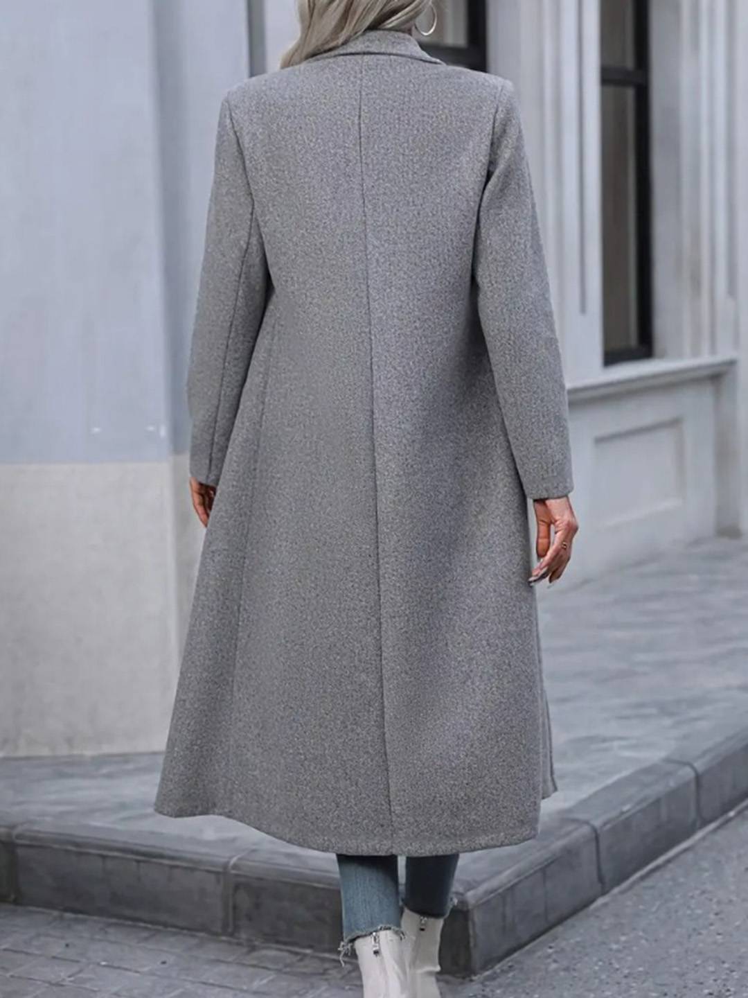 Cocolii longue manteau en laine double boutonnage poches col revers manches longues femme élégant décontracté vintage veste