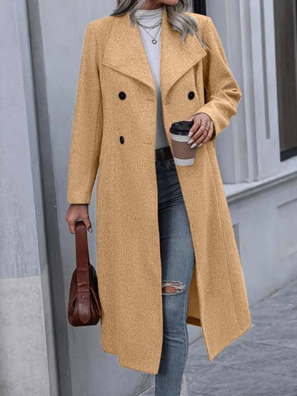 Cocolii longue manteau en laine double boutonnage poches col revers manches longues femme élégant décontracté vintage veste