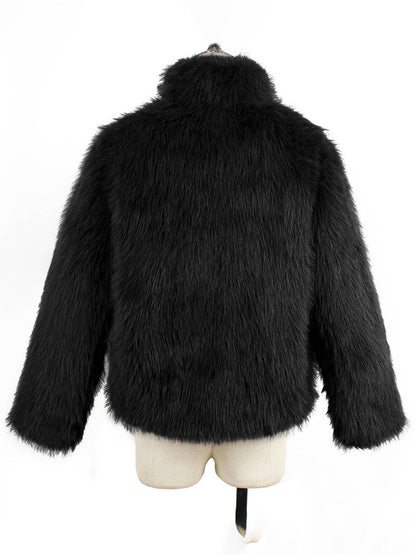 Cocolii manteau en fausse fourrure unicolore col montant poches manches longues femme élégant décontracté hiver veste