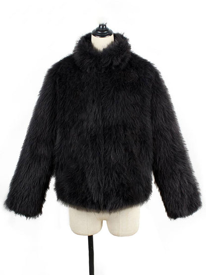 Cocolii manteau en fausse fourrure unicolore col montant poches manches longues femme élégant décontracté hiver veste