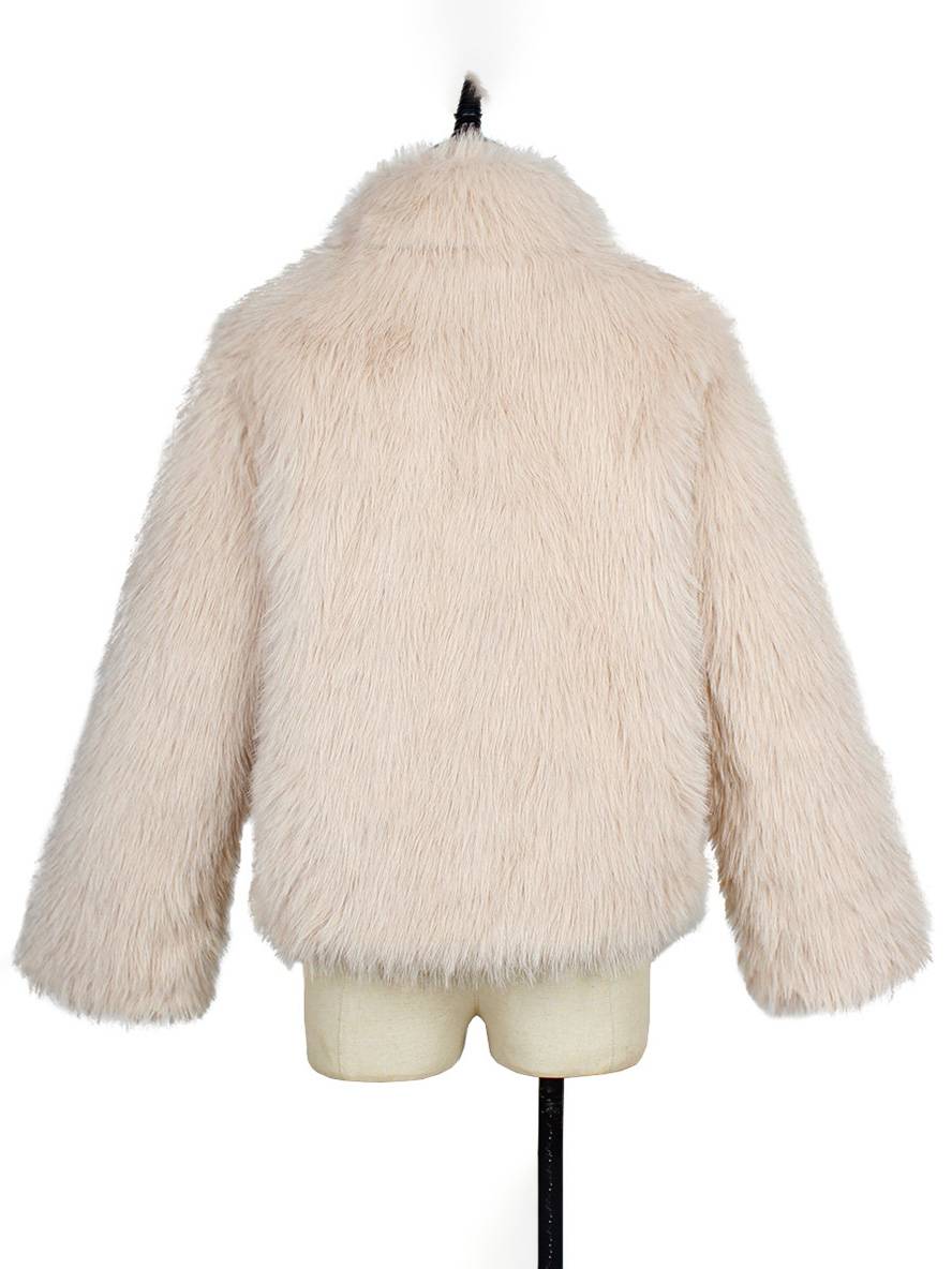 Cocolii manteau en fausse fourrure unicolore col montant poches manches longues femme élégant décontracté hiver veste