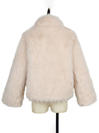 Cocolii manteau en fausse fourrure unicolore col montant poches manches longues femme élégant décontracté hiver veste