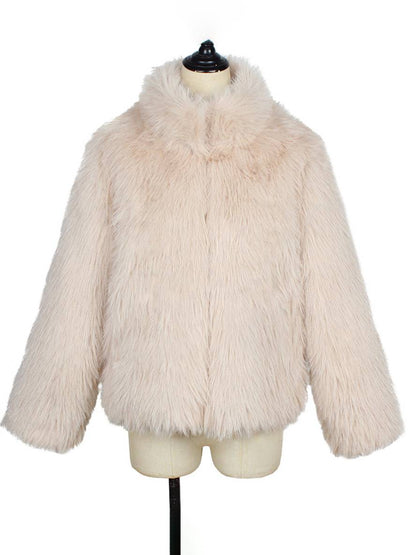 Cocolii manteau en fausse fourrure unicolore col montant poches manches longues femme élégant décontracté hiver veste