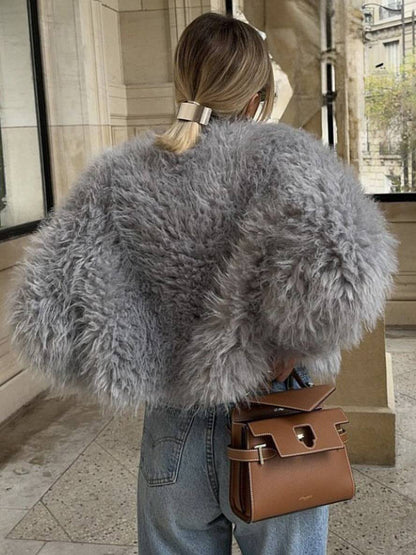 Cocolii court manteau en fausse fourrure col rond manches longues femme élégant décontracté casual hiver veste