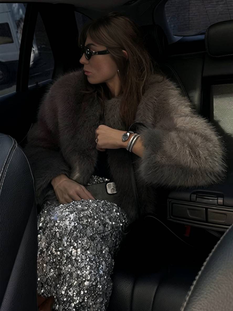 Cocolii court manteau en fausse fourrure unicolore col rond manches longues femme élégant décontracté veste