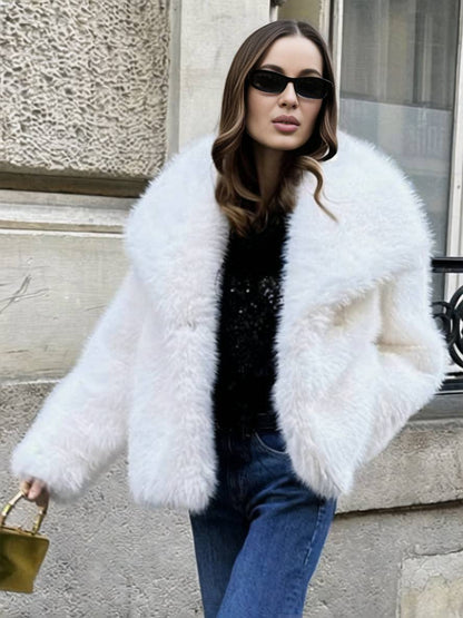 Cocolii court manteau en fausse fourrure boutons col revers manches longues femme élégant ample casual hiver veste