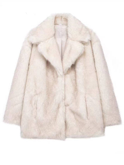 Cocolii manteau en fausse fourrure col revers poches manches longues femme décontracté ample oversized veste